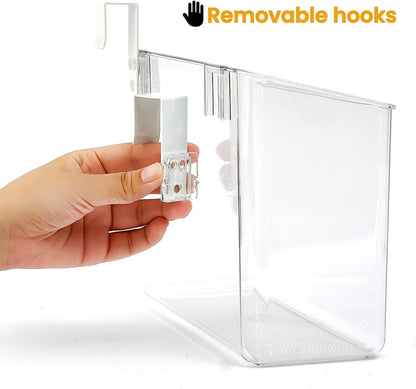 2 Pack Plastic Over Cabinet Door Organizer with Removable Hooks, Clear Hanging Baskets for Organizing Over the Cabinet Organizer Holder for Kitchen, Bathroom-Hang Outside or Inside Door-M