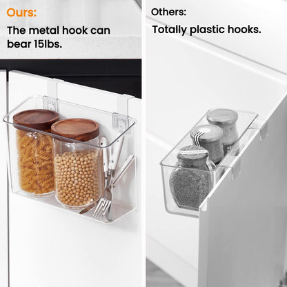 2 Pack Plastic Over Cabinet Door Organizer with Removable Hooks, Clear Hanging Baskets for Organizing Over the Cabinet Organizer Holder for Kitchen, Bathroom-Hang Outside or Inside Door-M