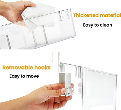 2 Pack Plastic Over Cabinet Door Organizer with Removable Hooks, Clear Hanging Baskets for Organizing Over the Cabinet Organizer Holder for Kitchen, Bathroom-Hang Outside or Inside Door-M