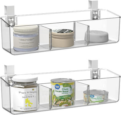 2 Pack Plastic Over Cabinet Door Organizer with Removable Hooks, Clear Hanging Baskets for Organizing Over the Cabinet Organizer Holder for Kitchen, Bathroom-Hang Outside or Inside Door-M