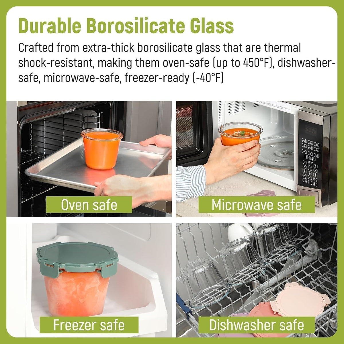 6 Sets 3 Cup 24 OZ Borosilicate Glass Meal Soup Prep Containers with Lids