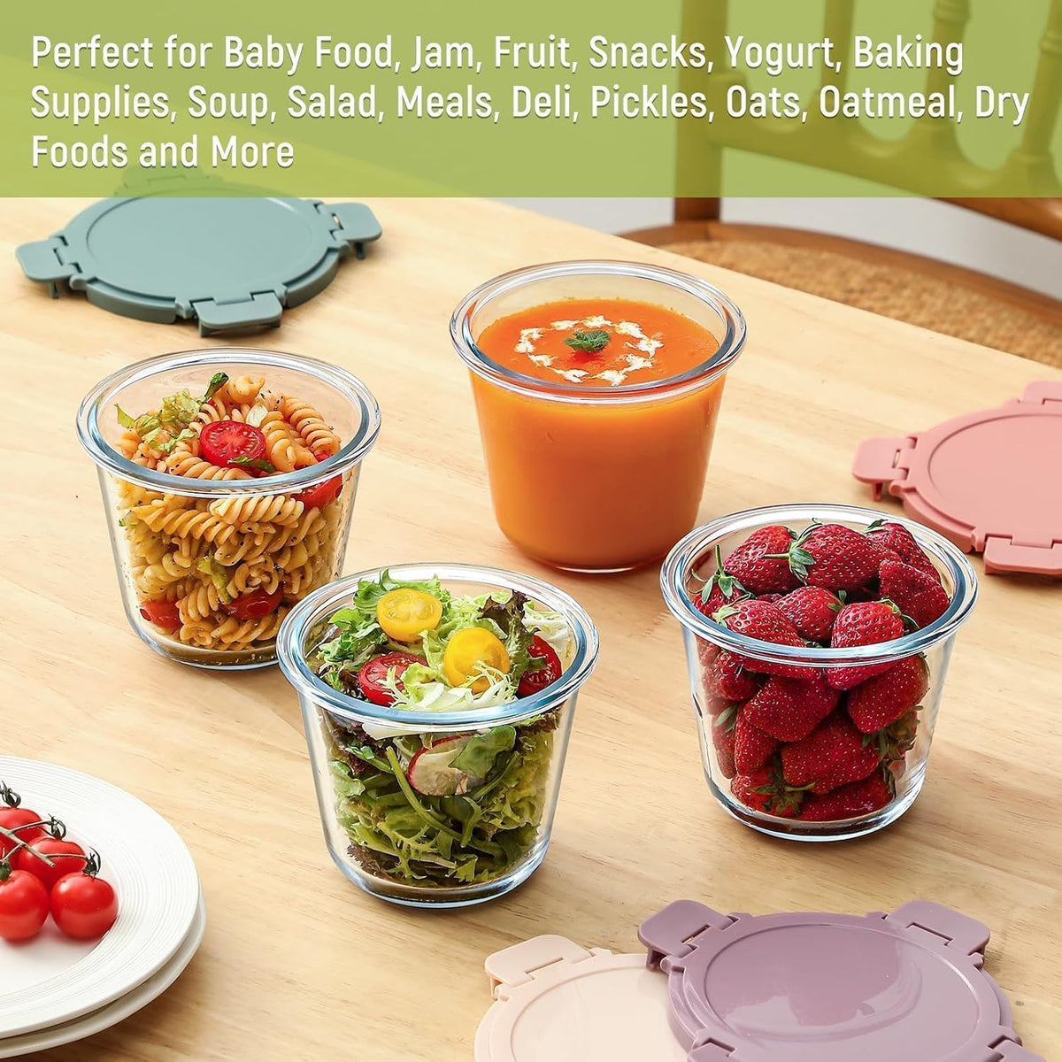 6 Sets 3 Cup 24 OZ Borosilicate Glass Meal Soup Prep Containers with Lids