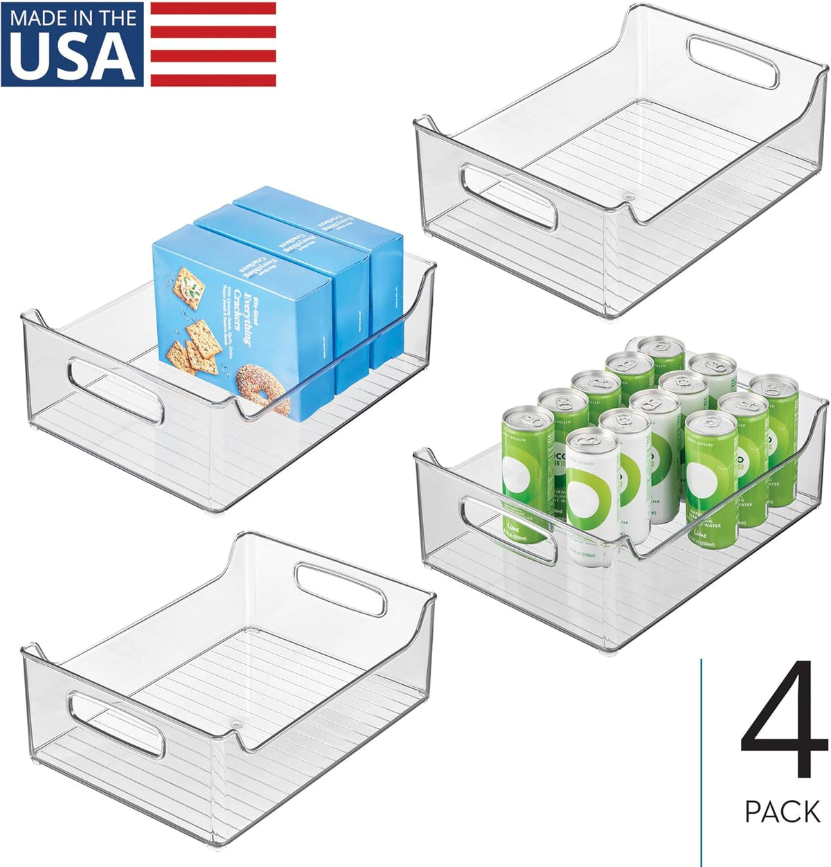 Stackable Storage Bin with Handles, Clear | For Pantry or Fridge, Made in USA