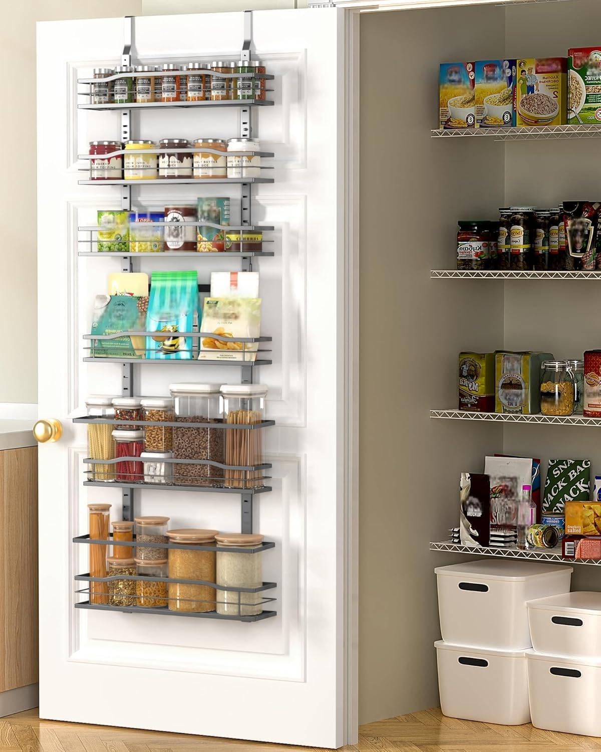 Moforoco 9-Tier Over The Door Pantry Organizer, Pantry Organization and Storage, Black Hanging Basket Wall Spice Rack Seasoning Shelves, Home & Kitchen Bedroom Bathroom House Essentials
