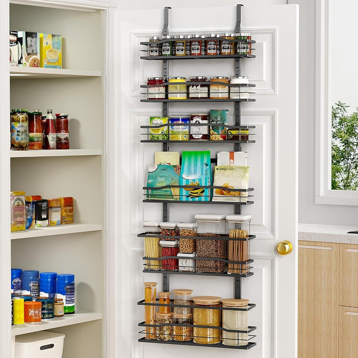 Moforoco 9-Tier Over The Door Pantry Organizer, Pantry Organization and Storage, Black Hanging Basket Wall Spice Rack Seasoning Shelves, Home & Kitchen Bedroom Bathroom House Essentials