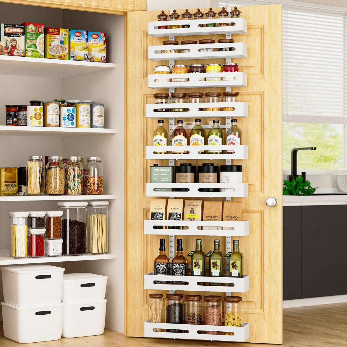 Moforoco 9-Tier Over The Door Pantry Organizer, Pantry Organization and Storage, Black Hanging Basket Wall Spice Rack Seasoning Shelves, Home & Kitchen Bedroom Bathroom House Essentials