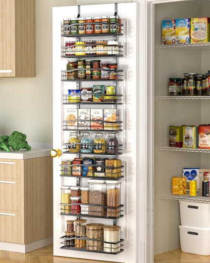 Moforoco 9-Tier Over The Door Pantry Organizer, Pantry Organization and Storage, Black Hanging Basket Wall Spice Rack Seasoning Shelves, Home & Kitchen Bedroom Bathroom House Essentials