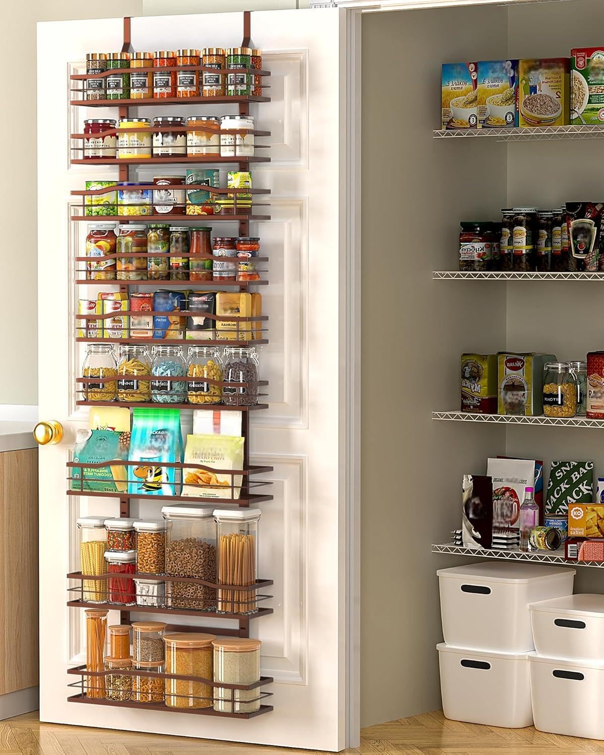 Moforoco 9-Tier Over The Door Pantry Organizer, Pantry Organization and Storage, Black Hanging Basket Wall Spice Rack Seasoning Shelves, Home & Kitchen Bedroom Bathroom House Essentials
