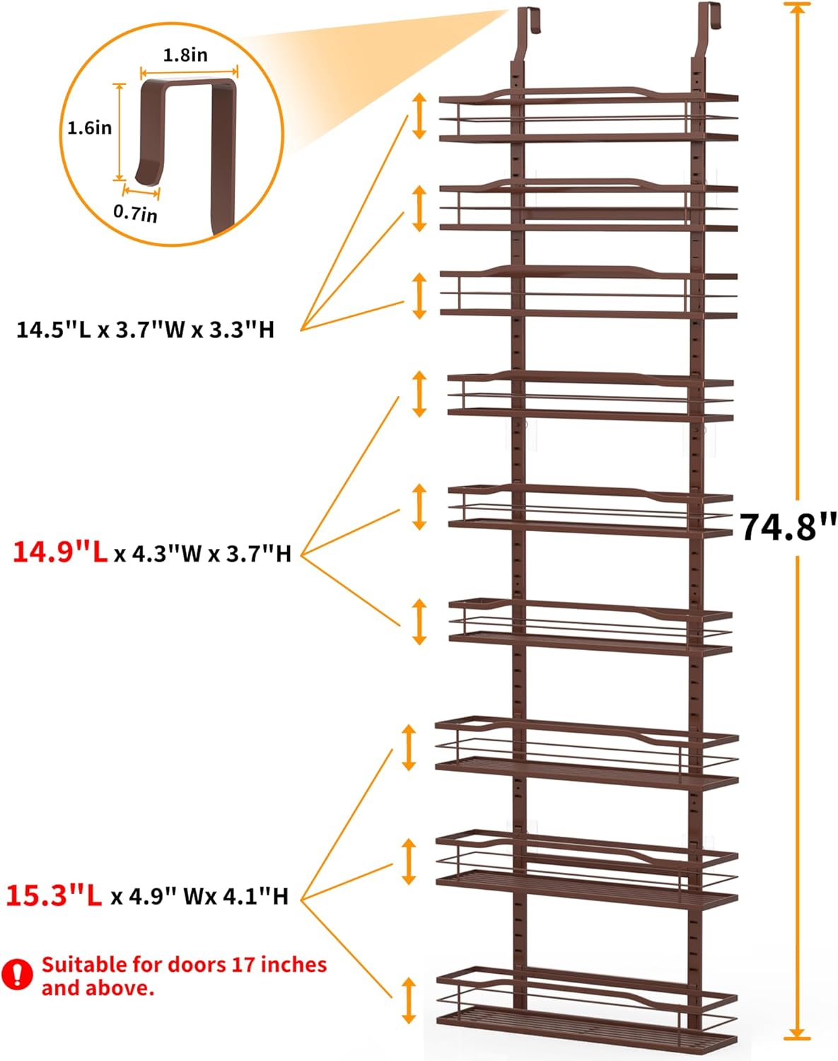 Moforoco 9-Tier Over The Door Pantry Organizer, Pantry Organization and Storage, Black Hanging Basket Wall Spice Rack Seasoning Shelves, Home & Kitchen Bedroom Bathroom House Essentials