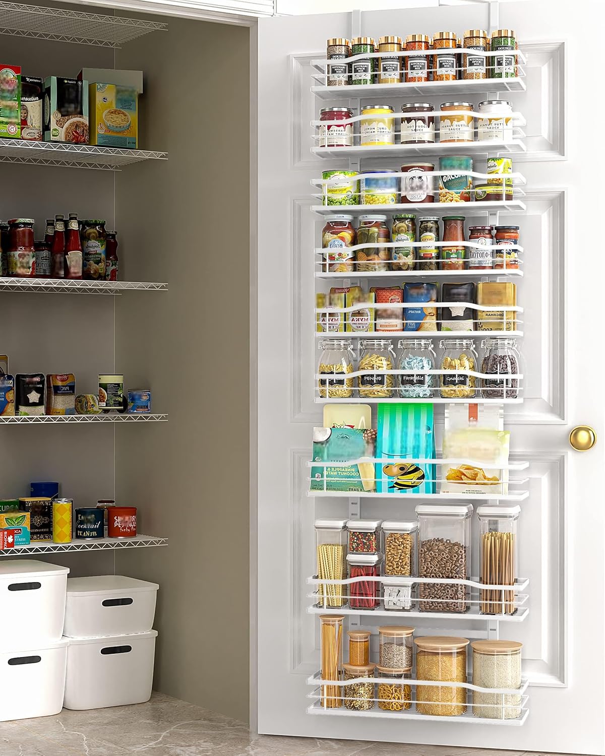 Moforoco 9-Tier Over The Door Pantry Organizer, Pantry Organization and Storage, Black Hanging Basket Wall Spice Rack Seasoning Shelves, Home & Kitchen Bedroom Bathroom House Essentials