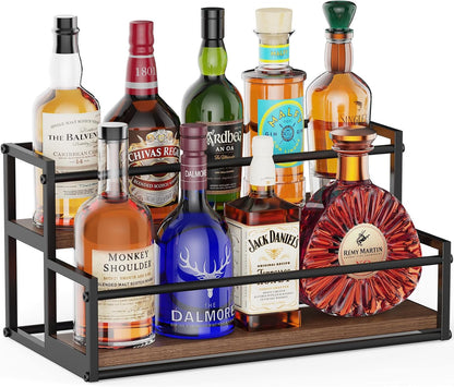 Liquor Bottle Display Shelf, 2 Tier Coffee Syrup Rack Organizer & Bar Shelf Stand for Liquor, Whiskey, Olive Oil, Kitchen Counter & Home Bar Storage