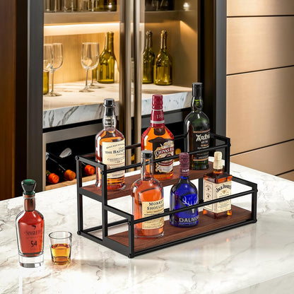 Liquor Bottle Display Shelf, 2 Tier Coffee Syrup Rack Organizer & Bar Shelf Stand for Liquor, Whiskey, Olive Oil, Kitchen Counter & Home Bar Storage