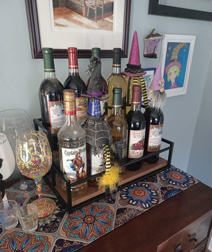 Liquor Bottle Display Shelf, 2 Tier Coffee Syrup Rack Organizer & Bar Shelf Stand for Liquor, Whiskey, Olive Oil, Kitchen Counter & Home Bar Storage