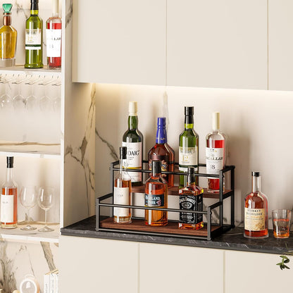 Liquor Bottle Display Shelf, 2 Tier Coffee Syrup Rack Organizer & Bar Shelf Stand for Liquor, Whiskey, Olive Oil, Kitchen Counter & Home Bar Storage