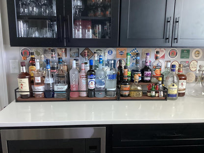 Liquor Bottle Display Shelf, 2 Tier Coffee Syrup Rack Organizer & Bar Shelf Stand for Liquor, Whiskey, Olive Oil, Kitchen Counter & Home Bar Storage