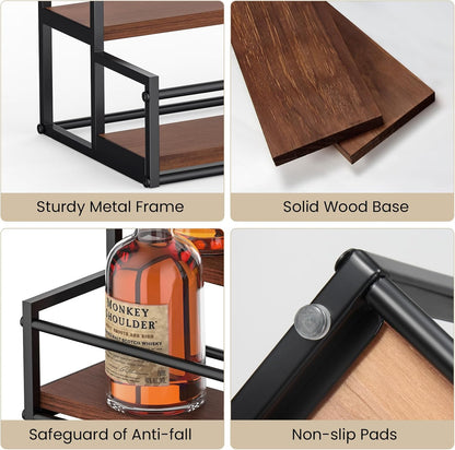 Liquor Bottle Display Shelf, 2 Tier Coffee Syrup Rack Organizer & Bar Shelf Stand for Liquor, Whiskey, Olive Oil, Kitchen Counter & Home Bar Storage