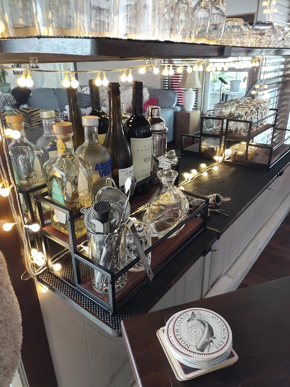 Liquor Bottle Display Shelf, 2 Tier Coffee Syrup Rack Organizer & Bar Shelf Stand for Liquor, Whiskey, Olive Oil, Kitchen Counter & Home Bar Storage