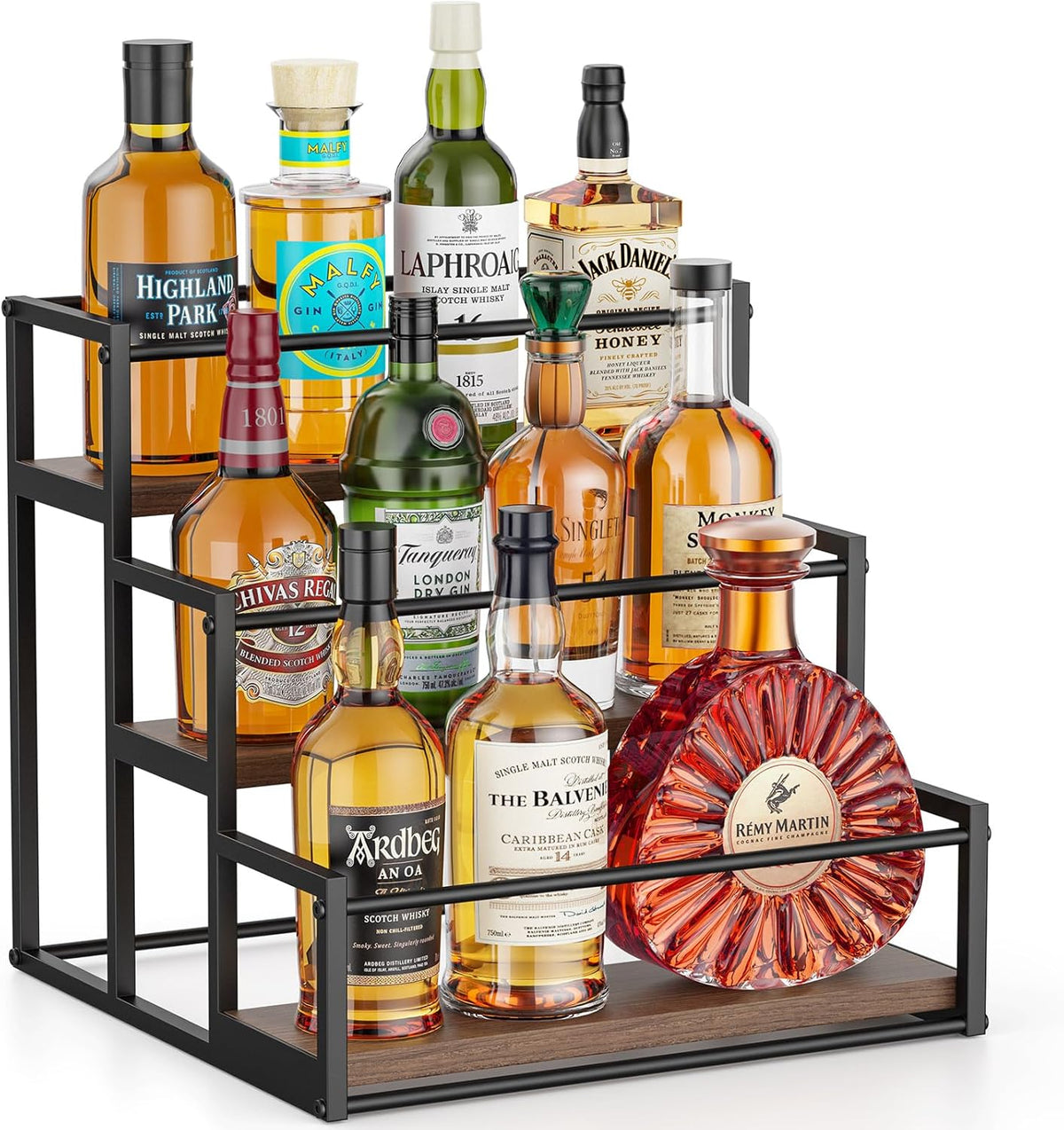 Liquor Bottle Display Shelf, 2 Tier Coffee Syrup Rack Organizer & Bar Shelf Stand for Liquor, Whiskey, Olive Oil, Kitchen Counter & Home Bar Storage