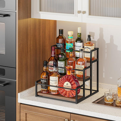 Liquor Bottle Display Shelf, 2 Tier Coffee Syrup Rack Organizer & Bar Shelf Stand for Liquor, Whiskey, Olive Oil, Kitchen Counter & Home Bar Storage