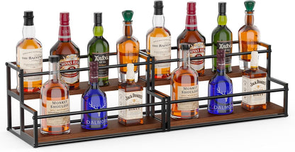 Liquor Bottle Display Shelf, 2 Tier Coffee Syrup Rack Organizer & Bar Shelf Stand for Liquor, Whiskey, Olive Oil, Kitchen Counter & Home Bar Storage