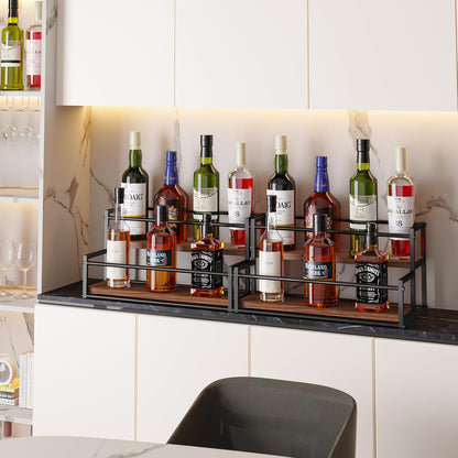 Liquor Bottle Display Shelf, 2 Tier Coffee Syrup Rack Organizer & Bar Shelf Stand for Liquor, Whiskey, Olive Oil, Kitchen Counter & Home Bar Storage