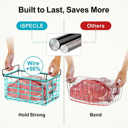 Deep Freezer Organizer Bins - Large Baskets for 5-7 Cu.Ft, 3 Pack | Easy Access Handles, Stackable Wire Baskets, Vertical Storage for Frozen Food, Sorts Meat, Vegetables and Bagged Items, Home