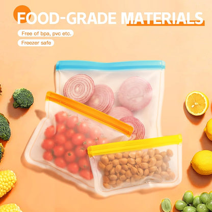 10 Pack Dishwasher Safe Reusable Bags, Leakproof Reusable Freezer Bags, BPA Free Food Storage Bags for Lunch Marinate Food Travel - 3 Gallon 3 Snack 4 Sandwich Bags