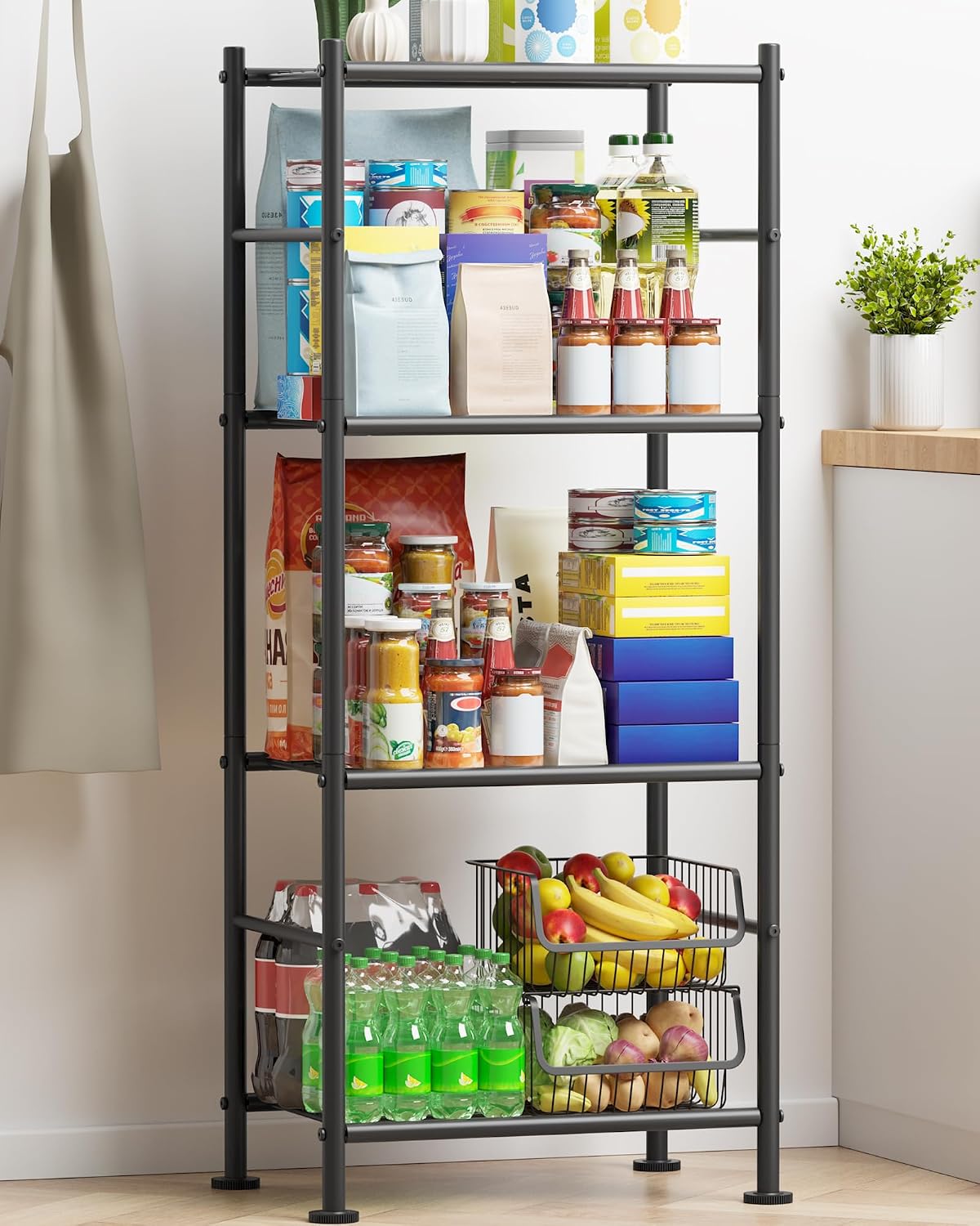3-Tier Metal Storage Shelves Adjustable Feet, 18"x12"x30", Black