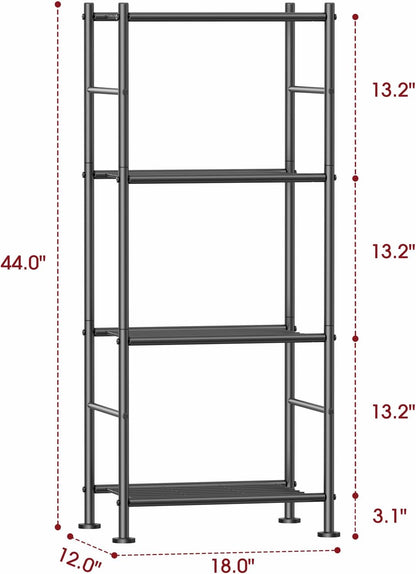 3-Tier Metal Storage Shelves Adjustable Feet, 18"x12"x30", Black