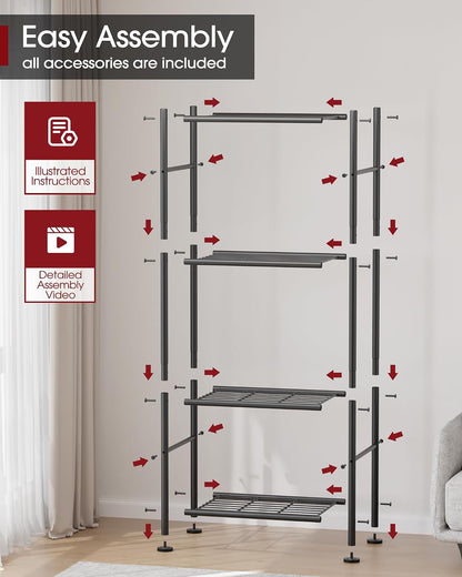 3-Tier Metal Storage Shelves Adjustable Feet, 18"x12"x30", Black