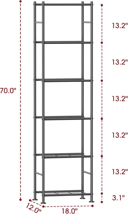 3-Tier Metal Storage Shelves Adjustable Feet, 18"x12"x30", Black