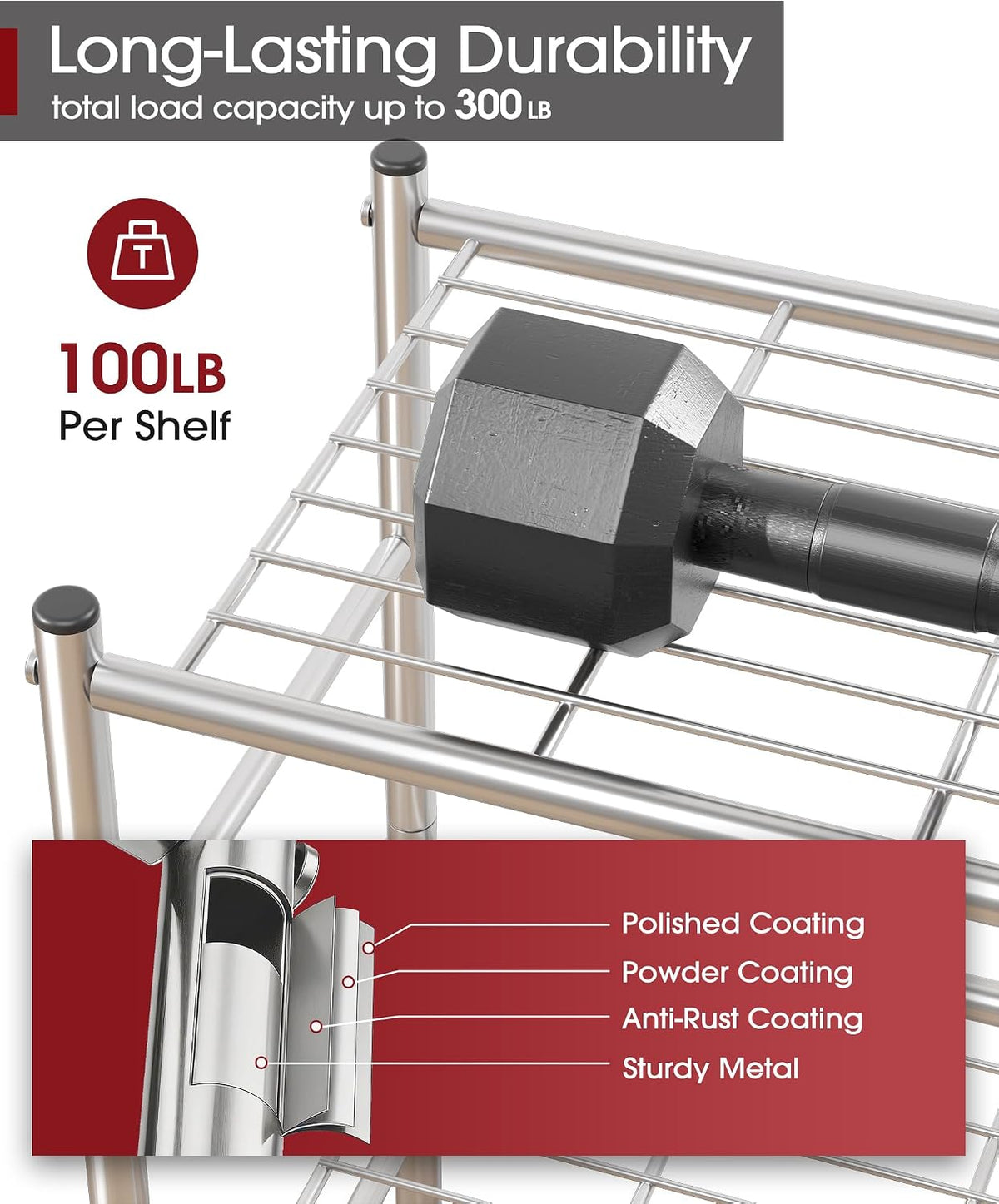 3-Tier Metal Storage Shelves Adjustable Feet, 18"x12"x30", Black