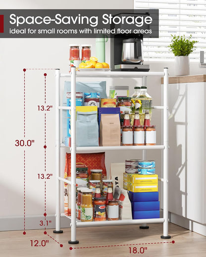 3-Tier Metal Storage Shelves Adjustable Feet, 18"x12"x30", Black