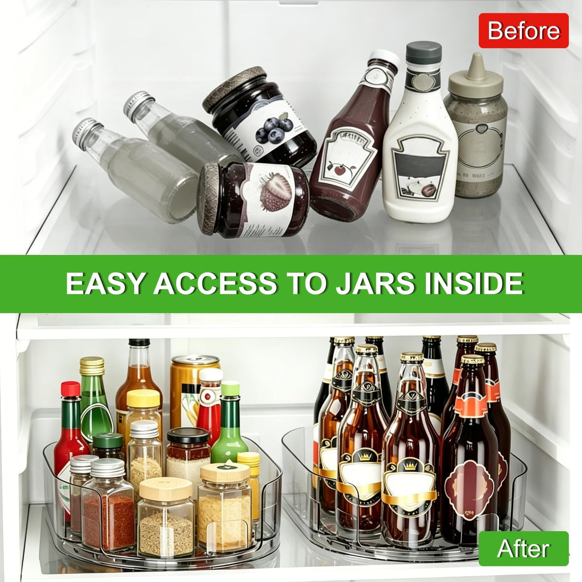 Lazy Susan 360°Rotating Organizer for Refrigerator,13.5“ x 8.5”,Drink Organizer for Fridge,Cabinet, Pantry,or Kitchen Countertop,Organize Condiments, Cans, Beverages,Clear,1 Pack