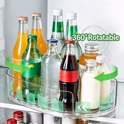 Lazy Susan 360°Rotating Organizer for Refrigerator,13.5“ x 8.5”,Drink Organizer for Fridge,Cabinet, Pantry,or Kitchen Countertop,Organize Condiments, Cans, Beverages,Clear,1 Pack