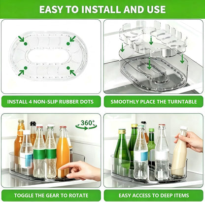 Lazy Susan 360°Rotating Organizer for Refrigerator,13.5“ x 8.5”,Drink Organizer for Fridge,Cabinet, Pantry,or Kitchen Countertop,Organize Condiments, Cans, Beverages,Clear,1 Pack