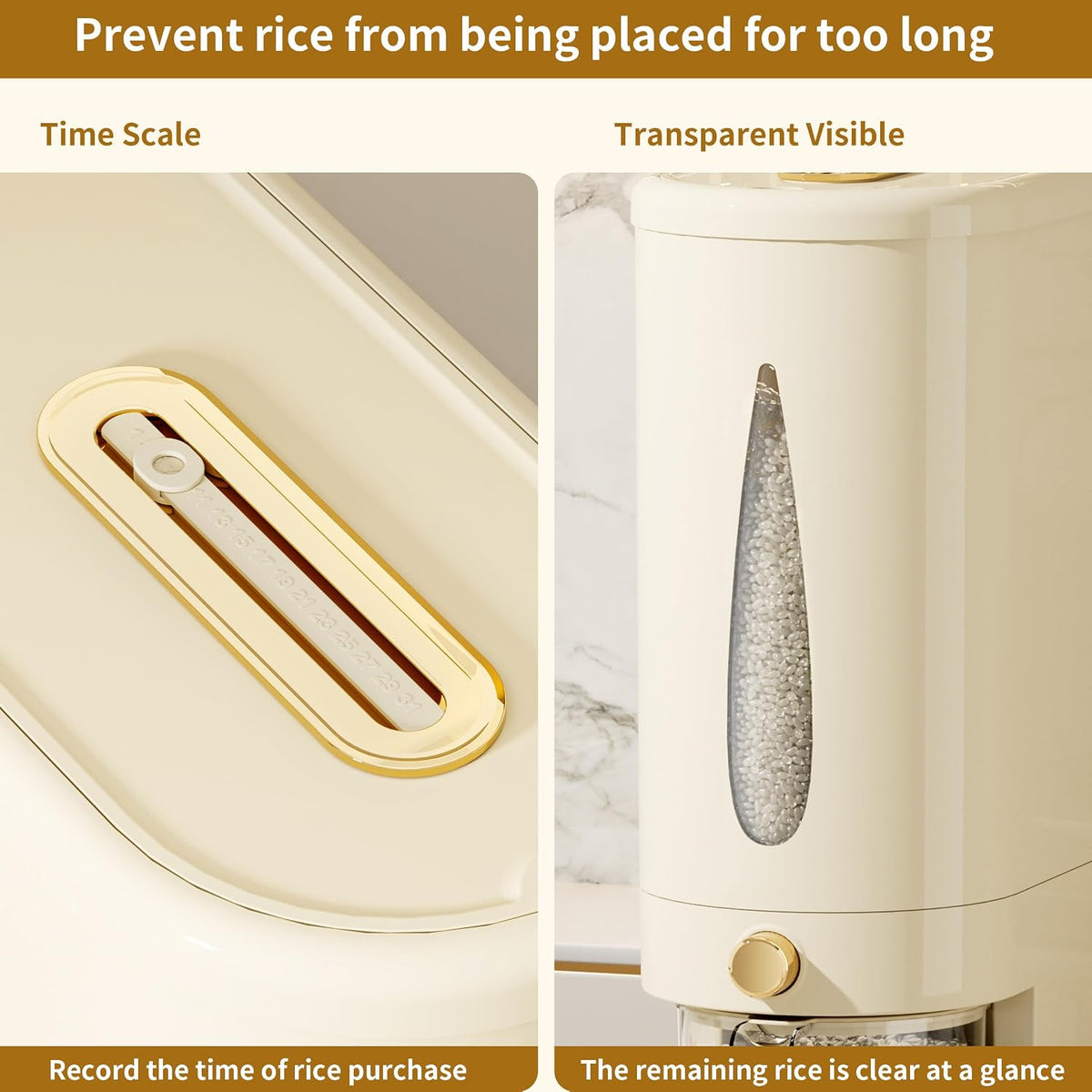 22Lbs Rice Storage Container, Airtight Cereal Dispenser with Measuring Cup, Large Capacity Kitchen Grain Food Storage Bin Household Rice Organizer for Home Use