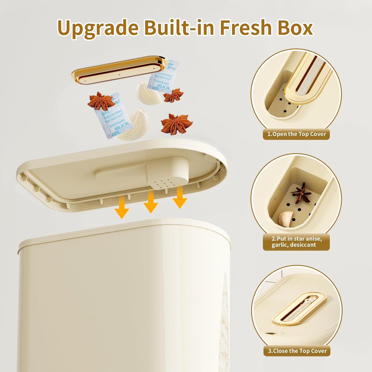 22Lbs Rice Storage Container, Airtight Cereal Dispenser with Measuring Cup, Large Capacity Kitchen Grain Food Storage Bin Household Rice Organizer for Home Use