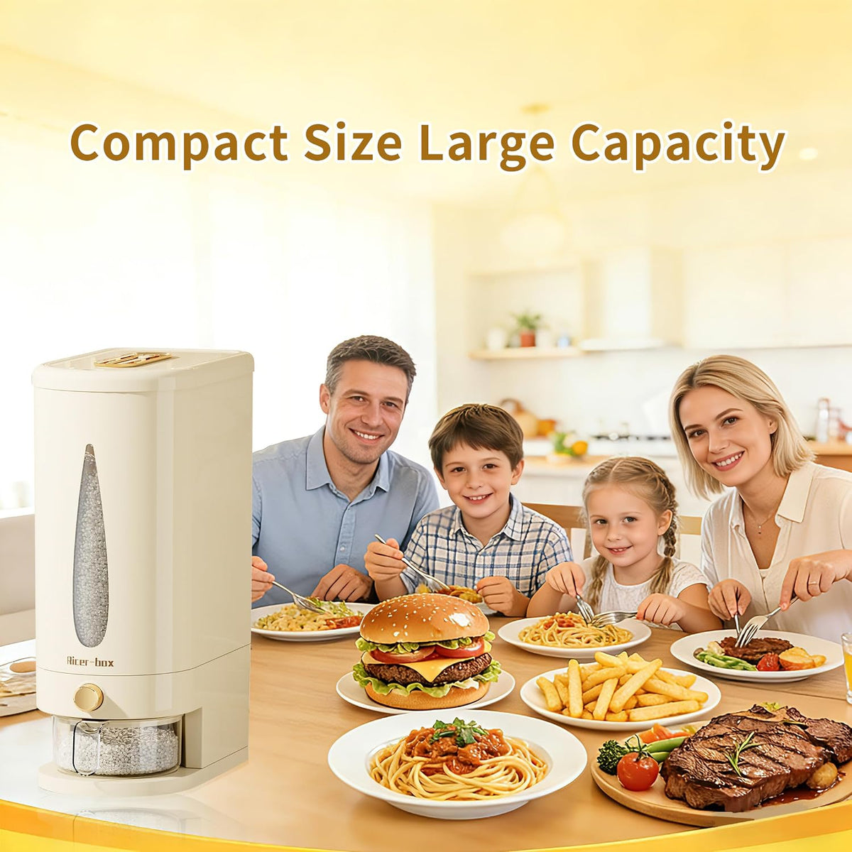 22Lbs Rice Storage Container, Airtight Cereal Dispenser with Measuring Cup, Large Capacity Kitchen Grain Food Storage Bin Household Rice Organizer for Home Use