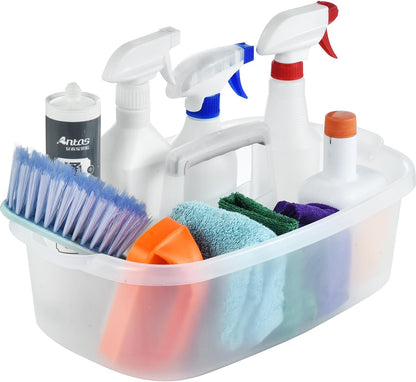 Large Cleaning Caddy with Handle, Cleaning Tool Storage Basket Organizer, Sturdy Pail Bucket Organizer, Household Bucket for Cleaning Supplies - Clear Grey