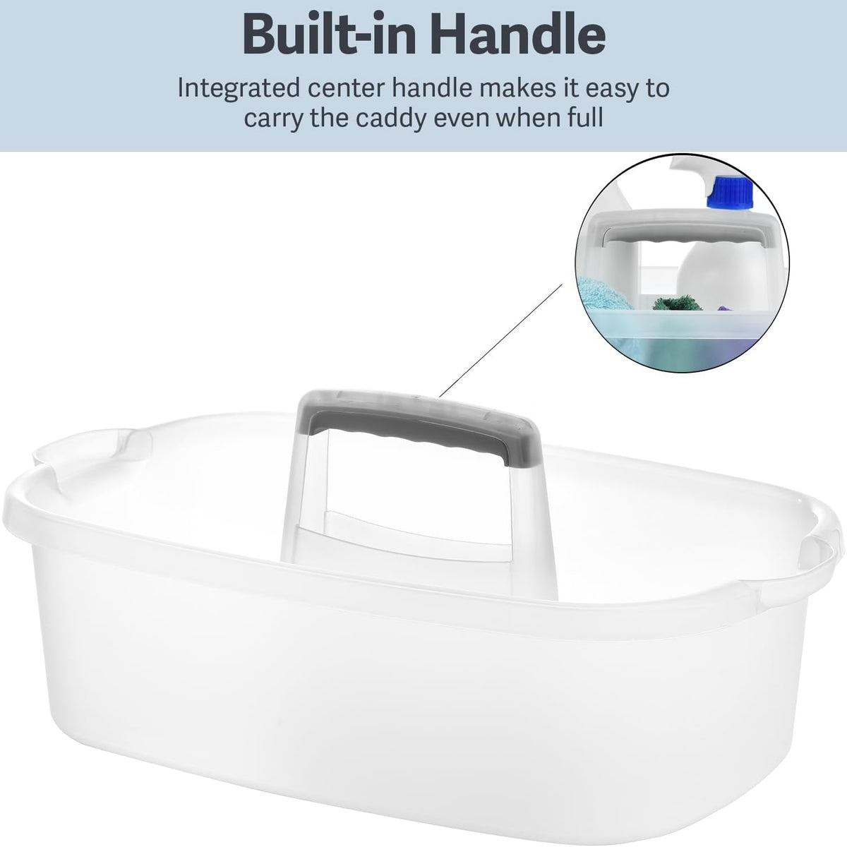 Large Cleaning Caddy with Handle, Cleaning Tool Storage Basket Organizer, Sturdy Pail Bucket Organizer, Household Bucket for Cleaning Supplies - Clear Grey