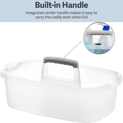 Large Cleaning Caddy with Handle, Cleaning Tool Storage Basket Organizer, Sturdy Pail Bucket Organizer, Household Bucket for Cleaning Supplies - Clear Grey