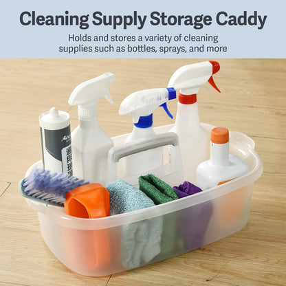 Large Cleaning Caddy with Handle, Cleaning Tool Storage Basket Organizer, Sturdy Pail Bucket Organizer, Household Bucket for Cleaning Supplies - Clear Grey