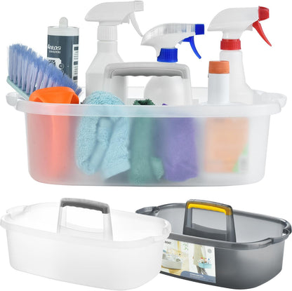 Large Cleaning Caddy with Handle, Cleaning Tool Storage Basket Organizer, Sturdy Pail Bucket Organizer, Household Bucket for Cleaning Supplies - Clear Grey
