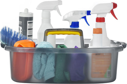 Large Cleaning Caddy with Handle, Cleaning Tool Storage Basket Organizer, Sturdy Pail Bucket Organizer, Household Bucket for Cleaning Supplies - Clear Grey