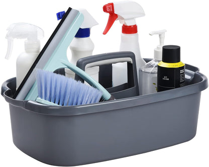 Large Cleaning Caddy with Handle, Cleaning Tool Storage Basket Organizer, Sturdy Pail Bucket Organizer, Household Bucket for Cleaning Supplies - Clear Grey