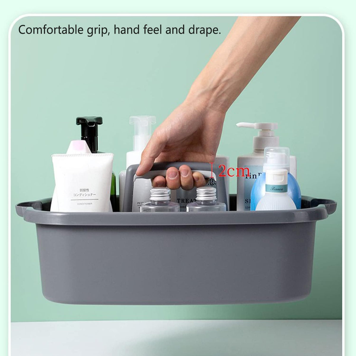 Large Cleaning Caddy with Handle, Cleaning Tool Storage Basket Organizer, Sturdy Pail Bucket Organizer, Household Bucket for Cleaning Supplies - Clear Grey