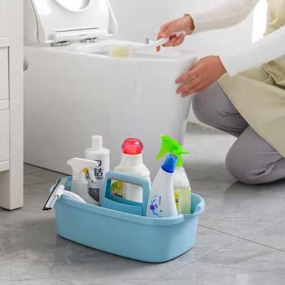 Large Cleaning Caddy with Handle, Cleaning Tool Storage Basket Organizer, Sturdy Pail Bucket Organizer, Household Bucket for Cleaning Supplies - Clear Grey