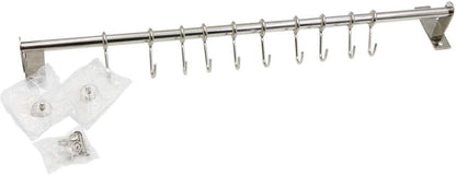 Stainless Steel Kitchen Sliding Rail Hanging Rack, 23.6 Inch Wall Mount Utensil Organizer with 10 Removable S Hooks