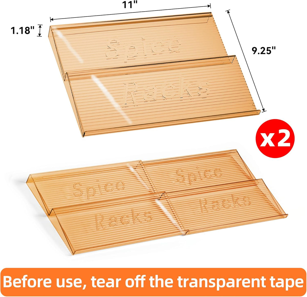 Spice Drawer Organizer, Clear Seasoning Organizer Rack, Expandable From 11" to 22" Wide Kitchen Spice Rack Organizers for Drawer, Countertop (Jars Not Included)